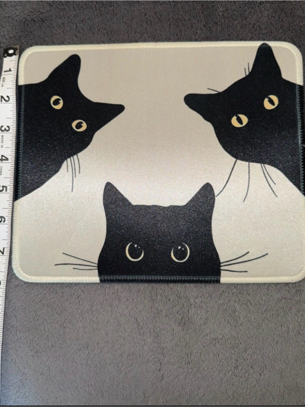 Cute Black Cat Mouse Pad  - Neutral Beige - Picture 3 of 4